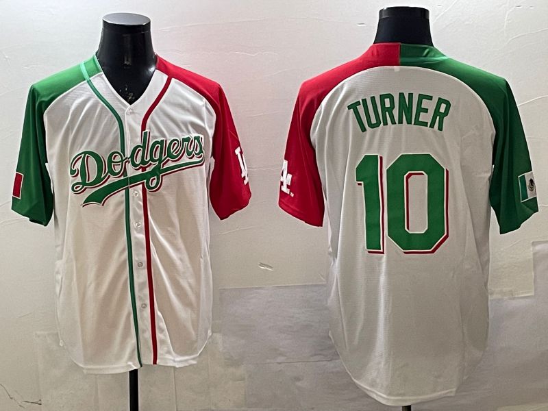 Men Los Angeles Dodgers #10 Turner White Green Game 2025 Nike MLB Jersey style 1